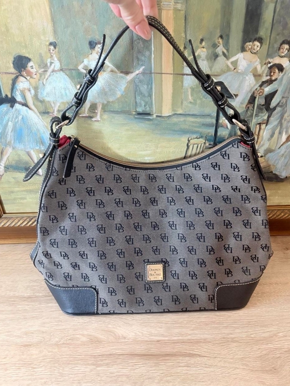 Dooney & Bourke Gray Logo Shoulder Hobo with Black Trim